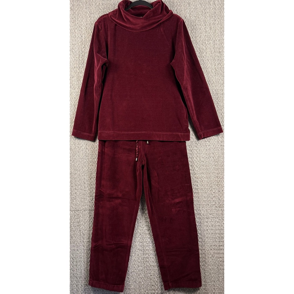Cuddl Duds Velour Pajama Set Medium Burgundy Cowl Neck Lounge Pants 2pc
